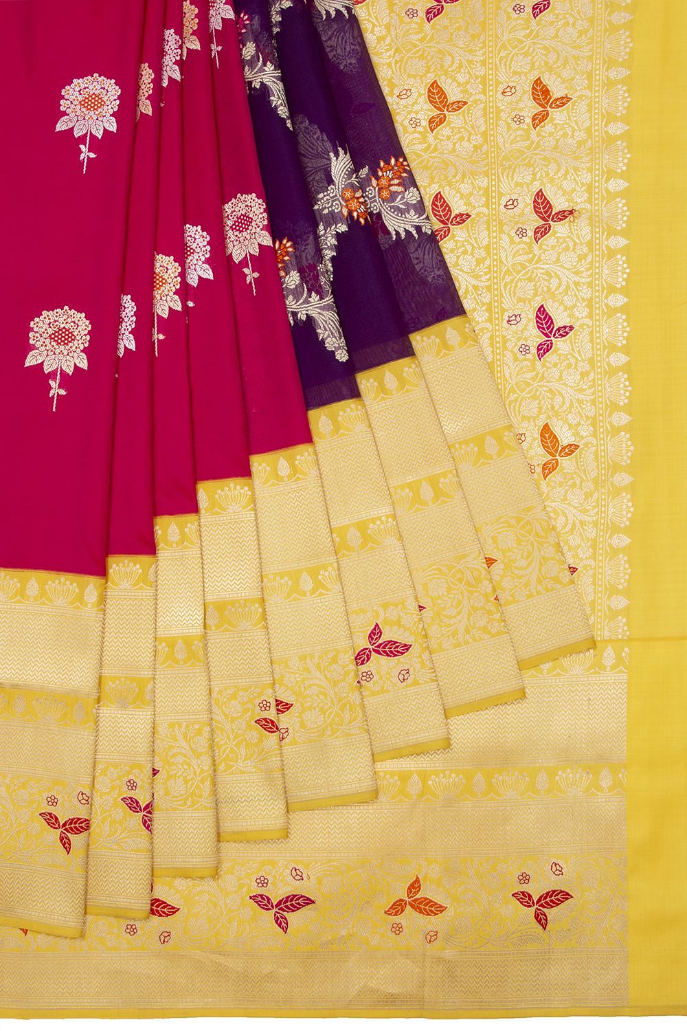 Yellow Embroidered Half And Half Saree -