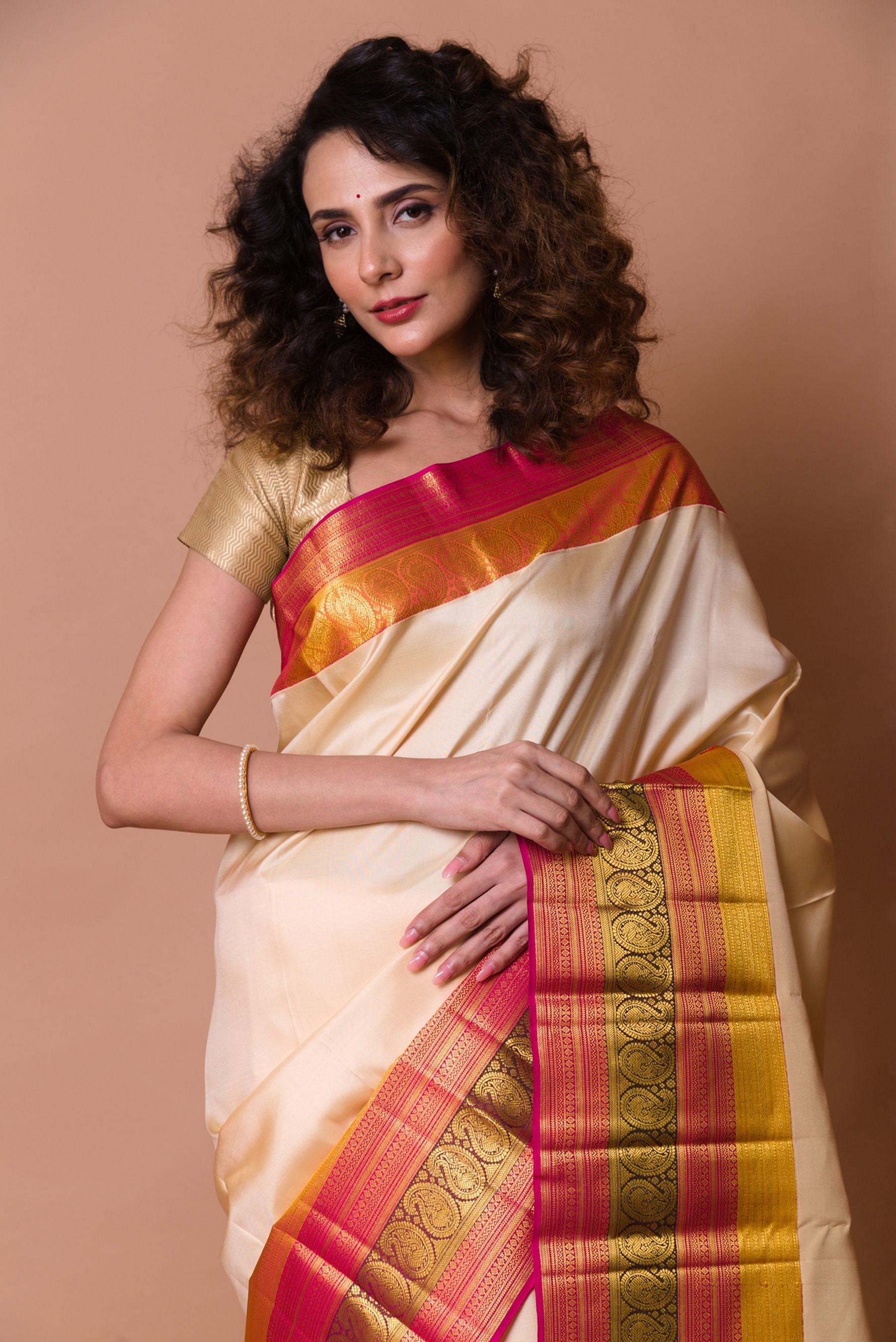 COTTON AJRAKH & PLAIN CREAM COTTON SAREE WITH BEAUTIFUL IKAAT, AJRAKH –  ShopBollyWear.Com