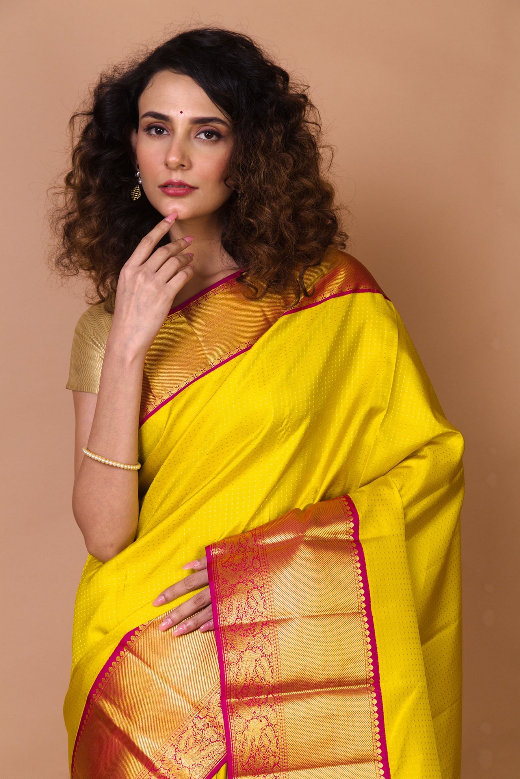 Kanchipuram Silk Brocade Lemon Yellow Saree | Kankatala