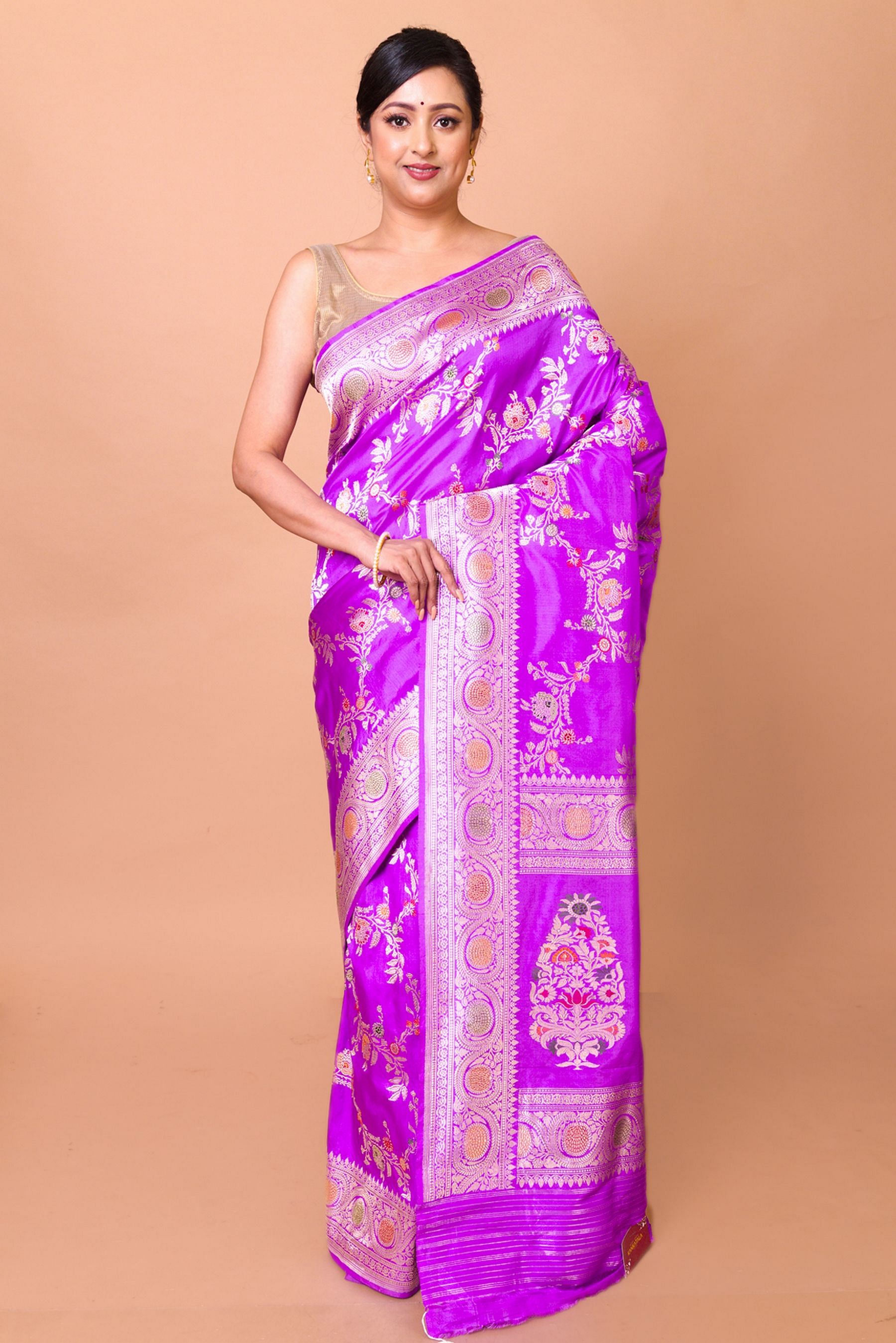 Buy Lavender Purple Saree In Dola Silk With Silver Zari Floral