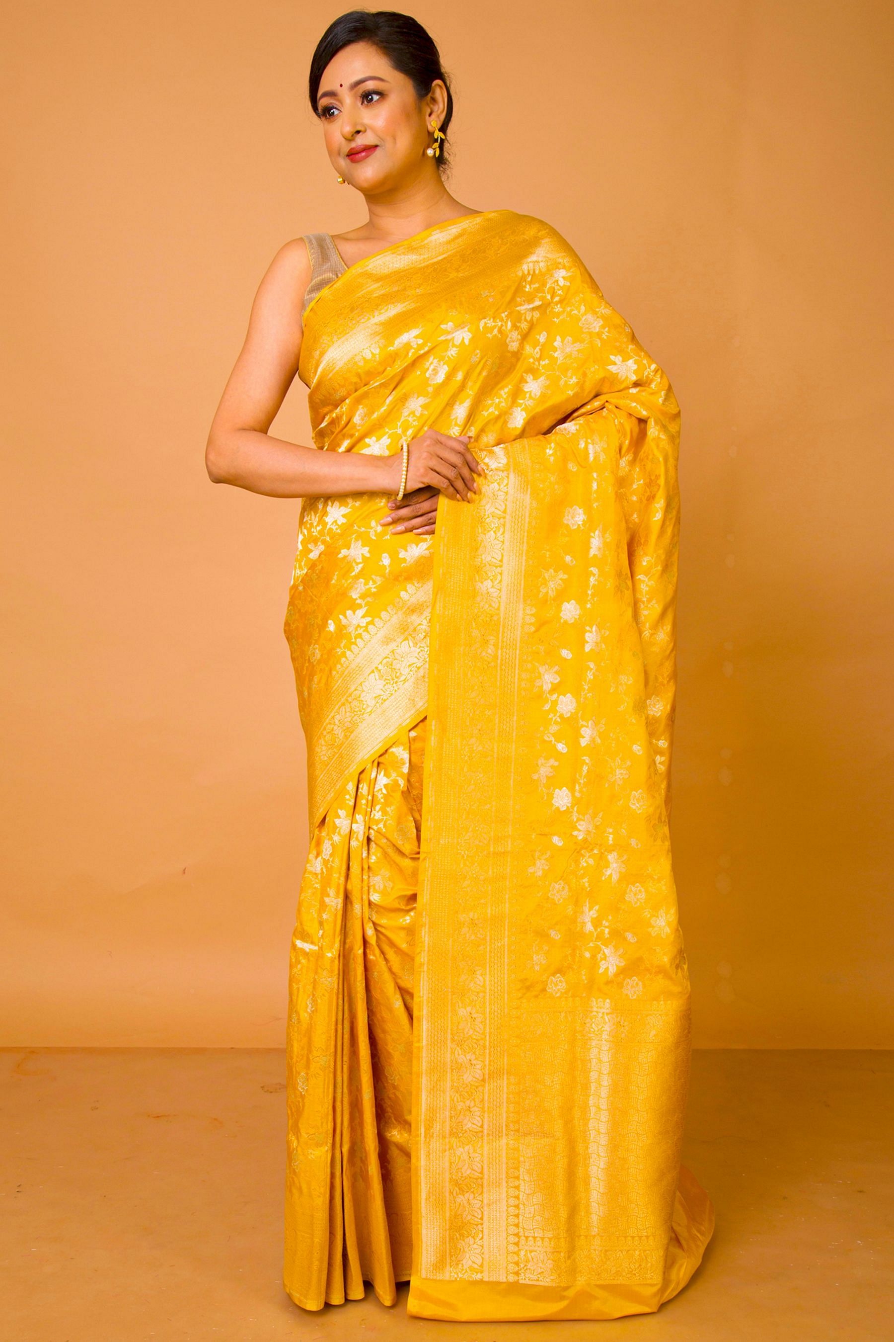 Buy Mustard Yellow Banarasi Saree online-Karagiri