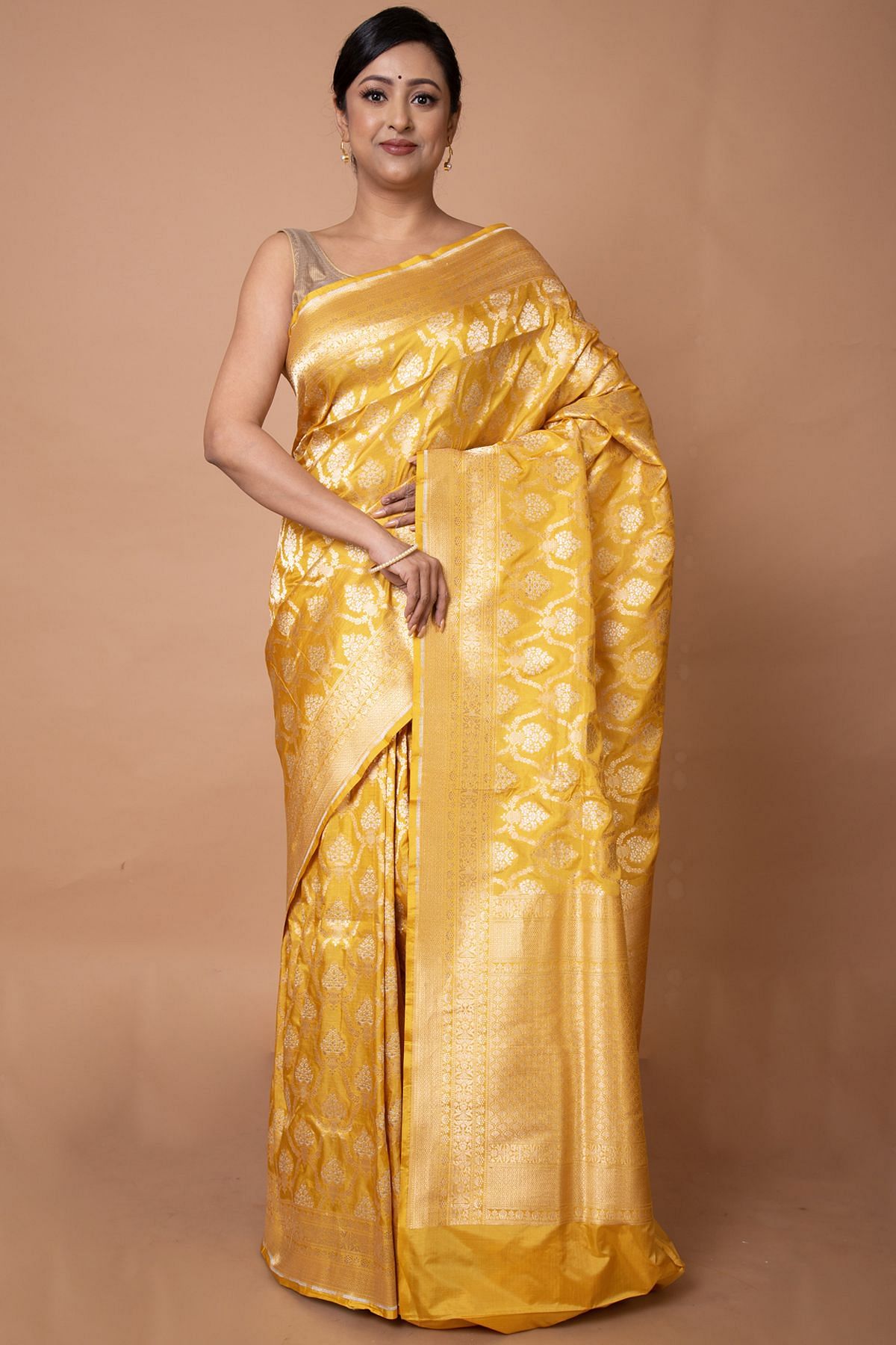 Yellow Color Soft Banarasi Silk Saree With Golden Zari Work - Navshtri  Family