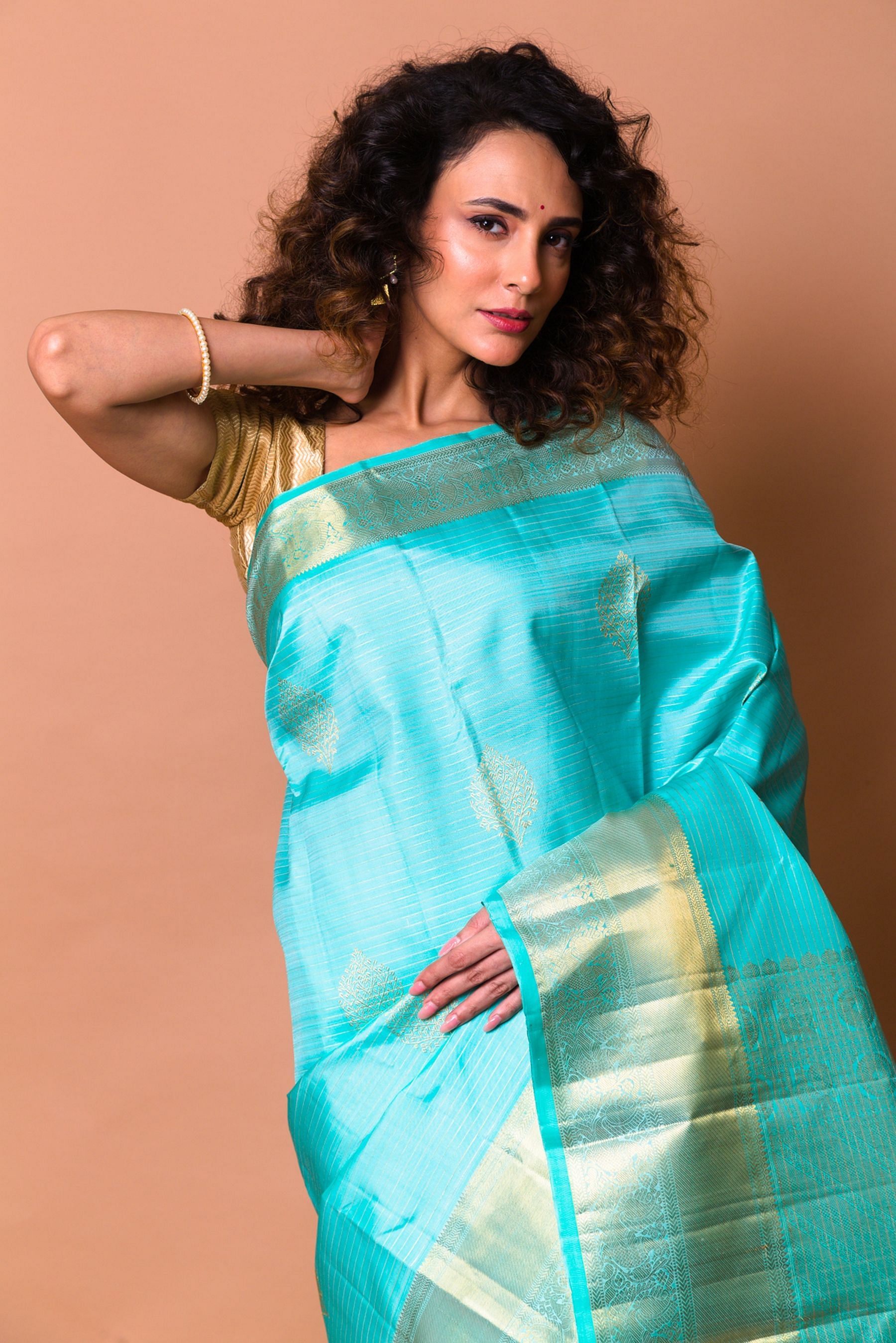 Orange & Sky Blue Checks Gadwal Saree | Vibha US – ViBha