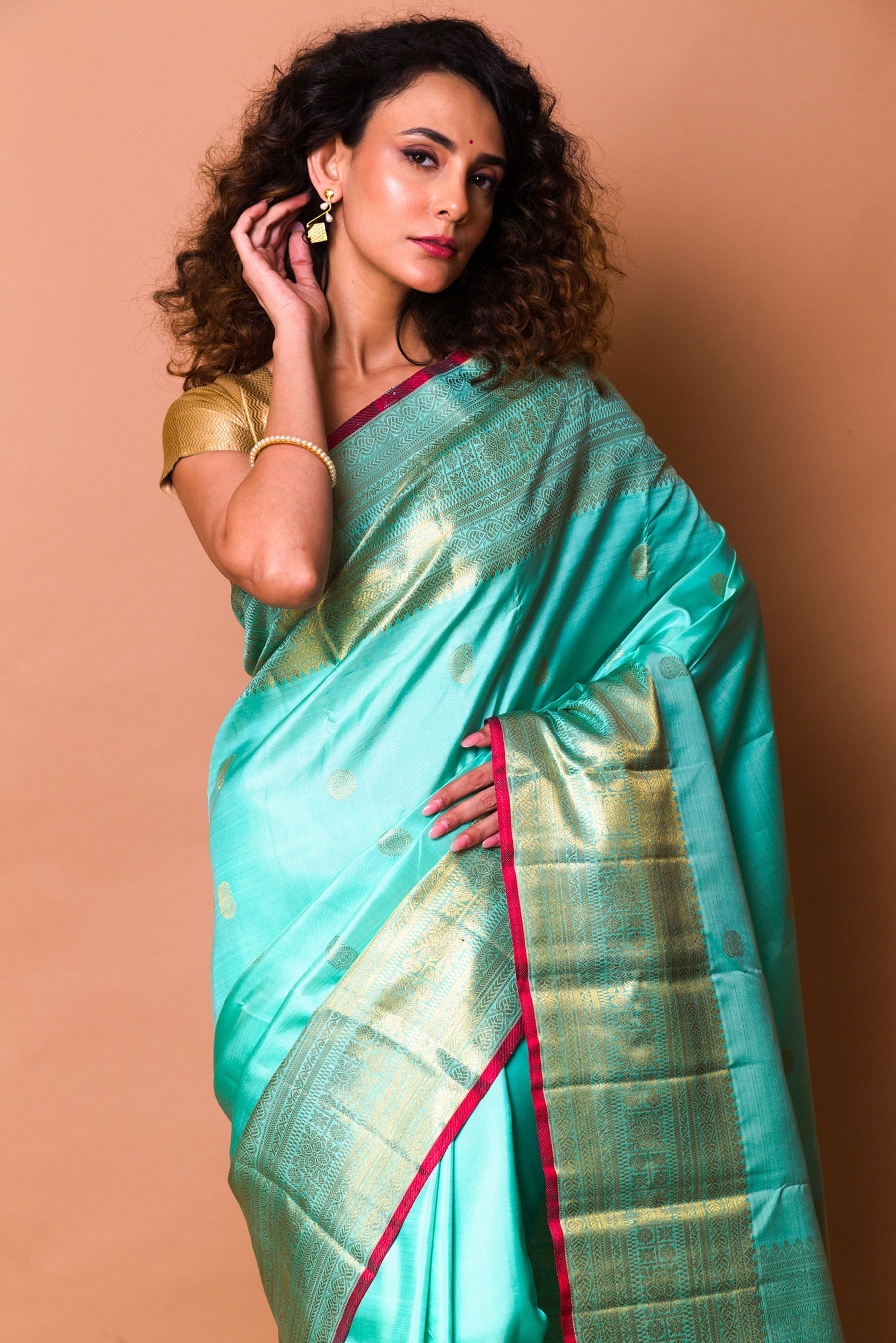 Sky Blue Sequence Cotton Silk Saree With Blouse Piece - Sutisaree