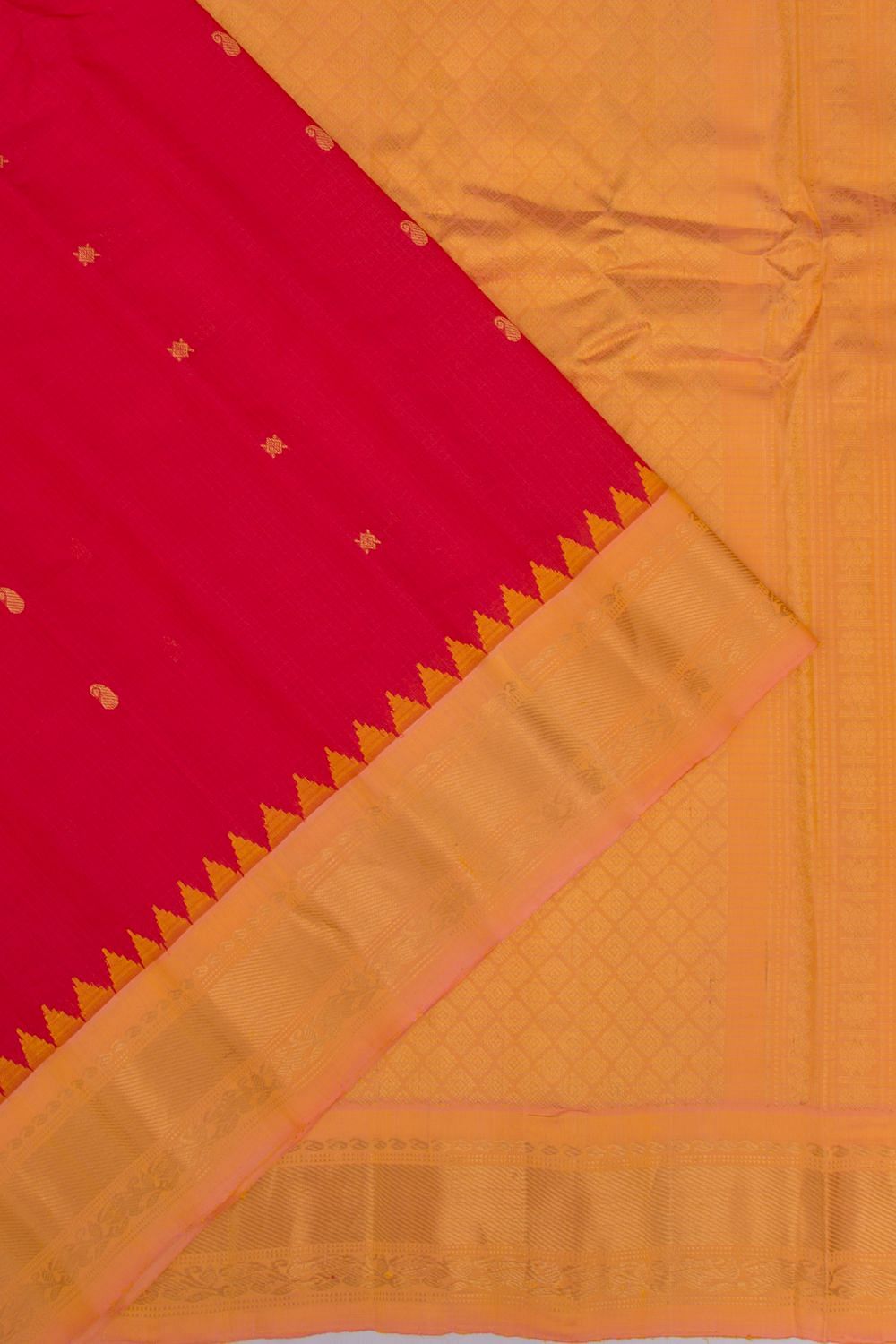 Contrast Border Plain Scarlet Red Gadwal Silk Cotton Saree – Sundari Silks