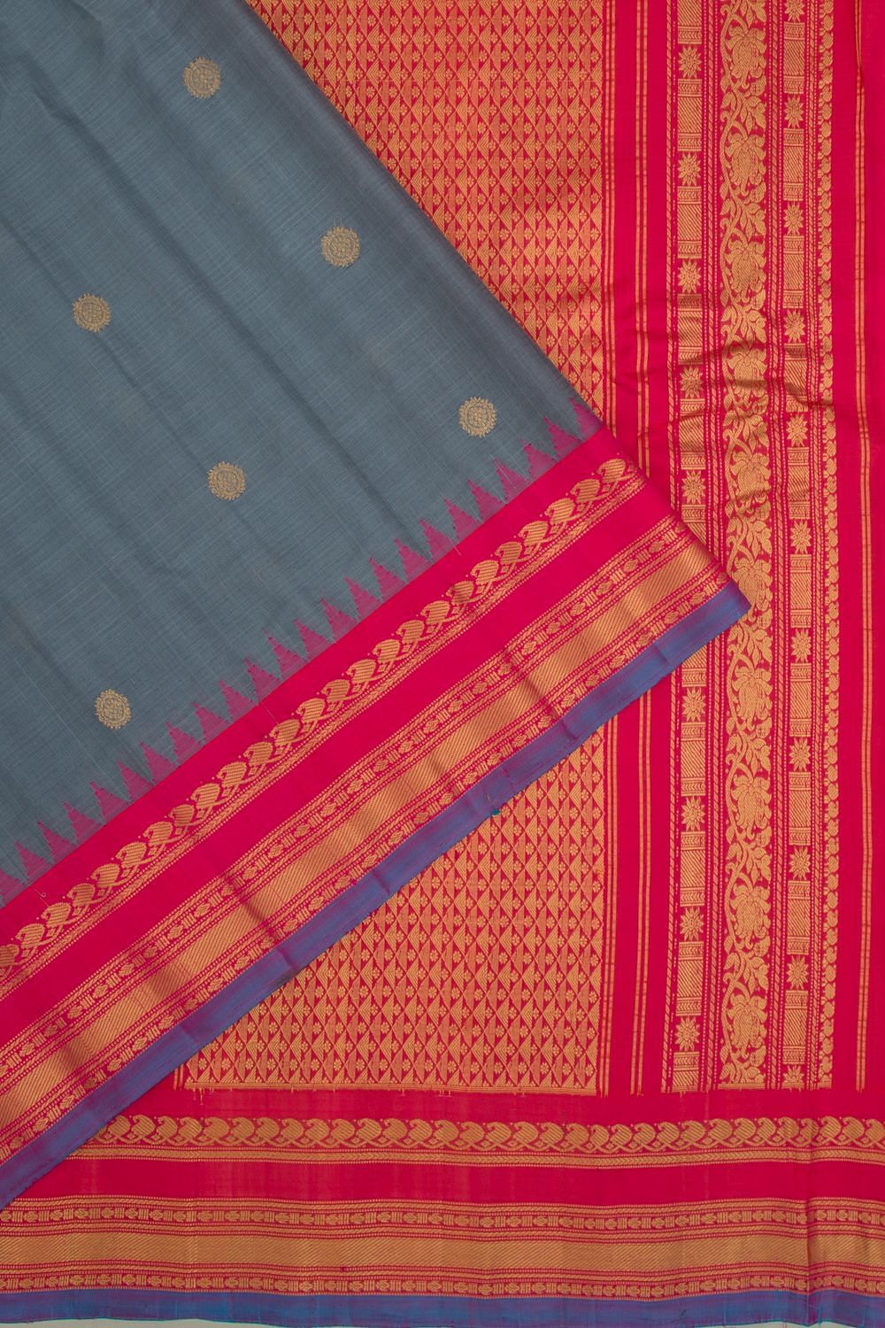 Cream and Burgundy Gadwal Cotton Handloom Saree with Border Design No –  Uppada