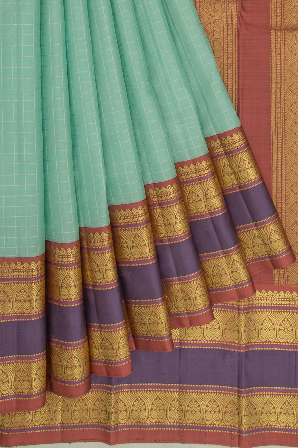Kanchi cotton saree maroon and peacock green with thread woven buttas