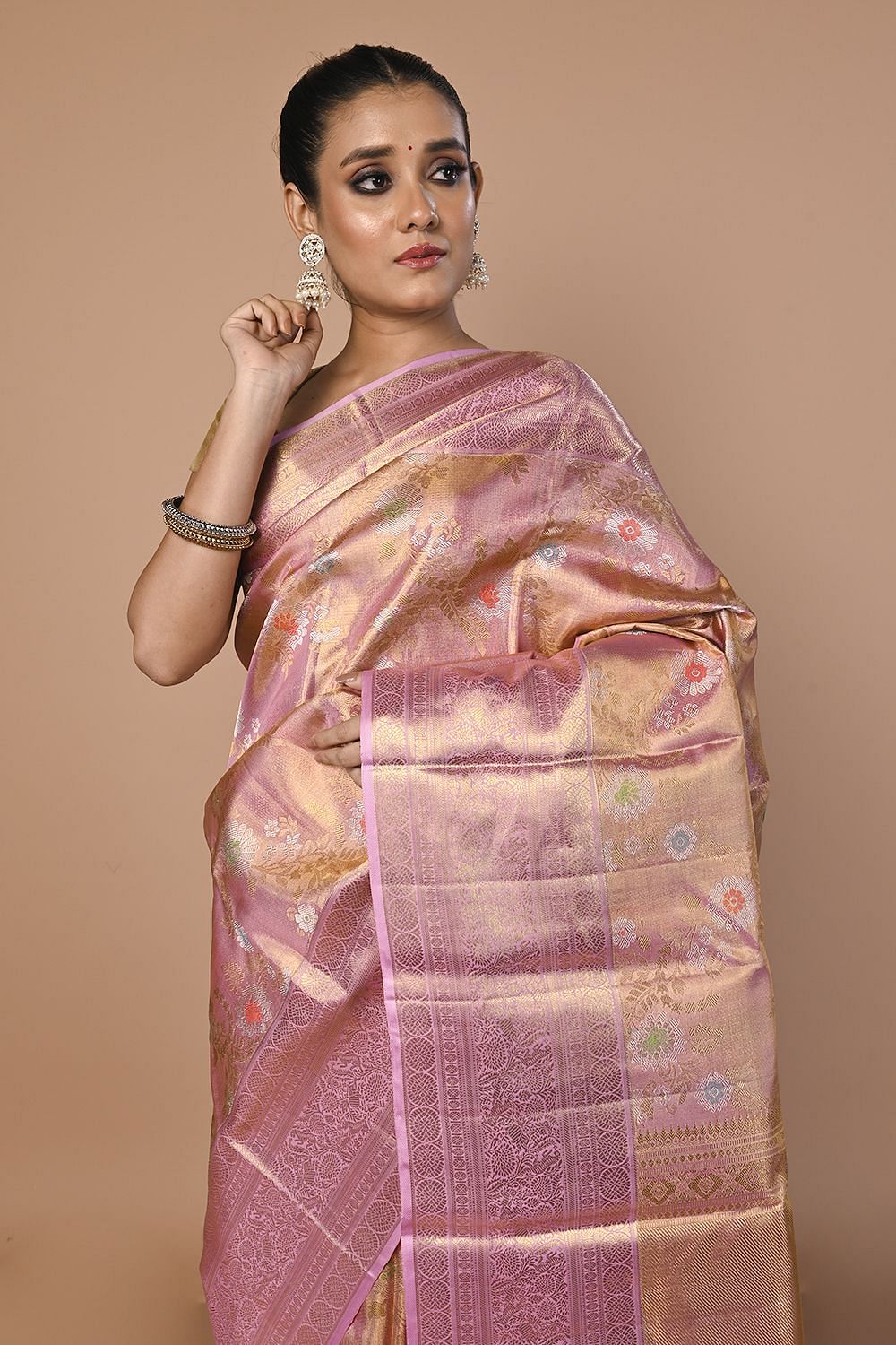 CM - Baby Pink Colour Lichi Silk Saree