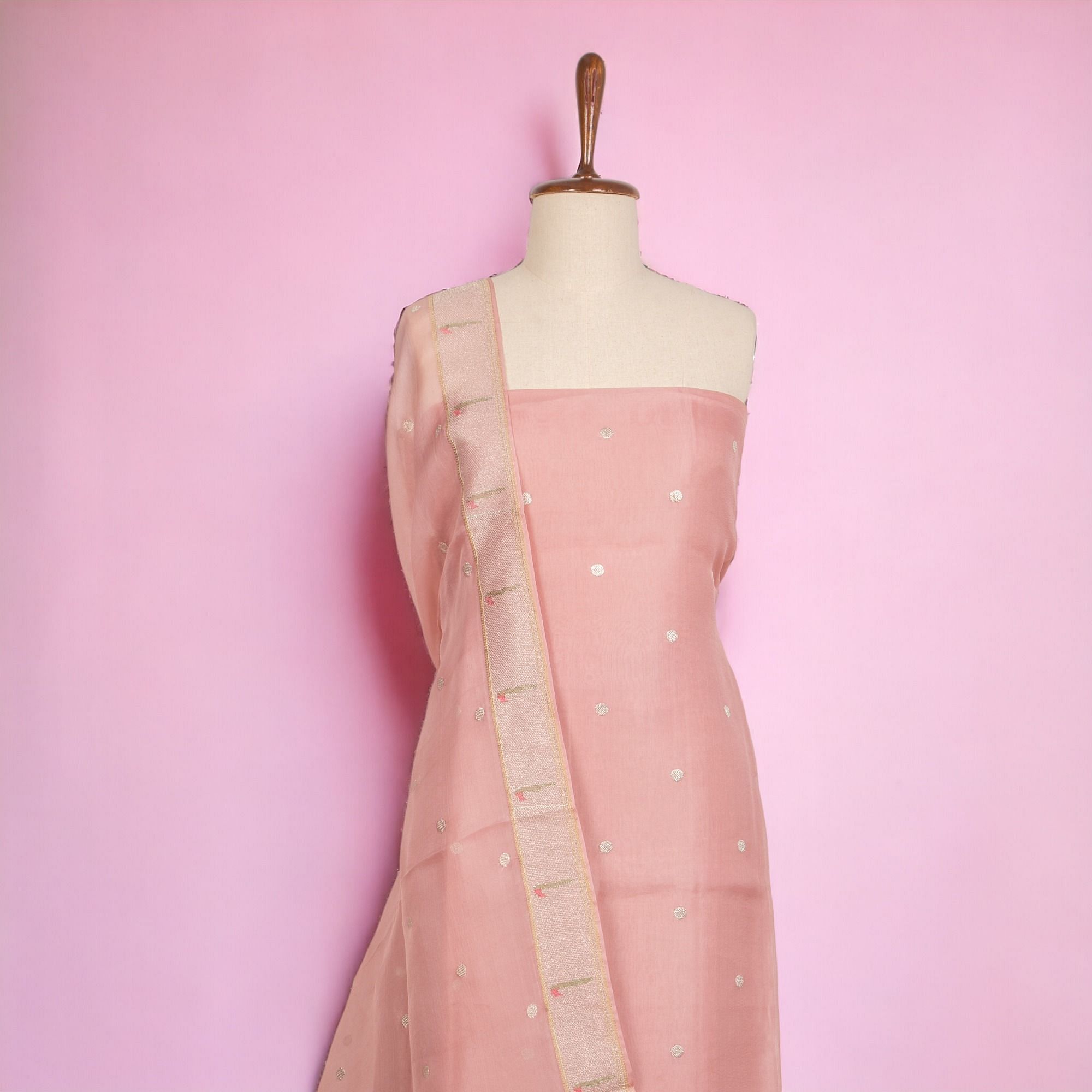 Buy Bunaai Light Pink Chiffon Gota Salwar Suit Set For Women Online