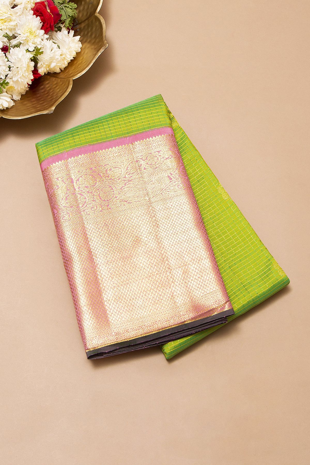 Radiant Lemon Yellow & Violet Bridal Kanchipuram Handloom Silk Saree |  Vivaaha Silks