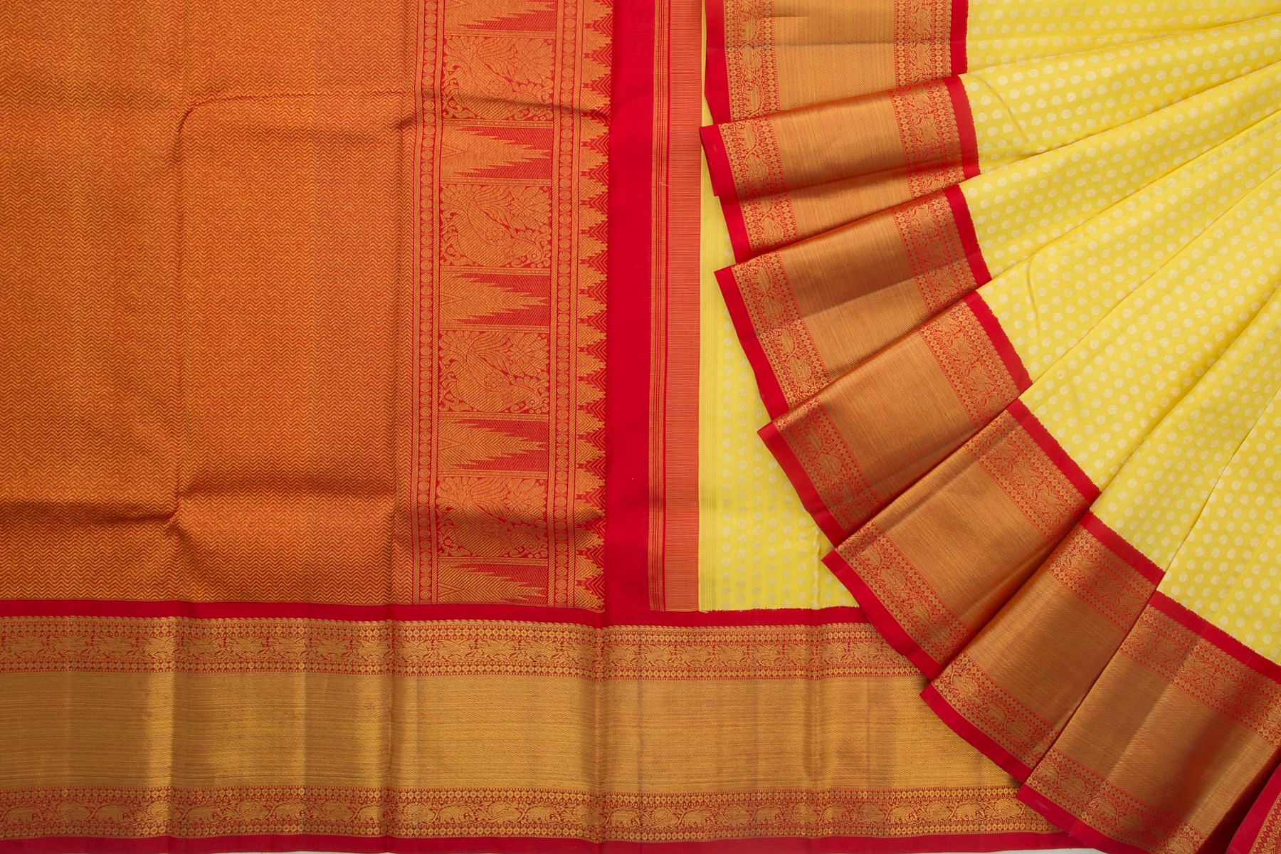 Premium Quality Traditional Yellow and Red Cotton Saree