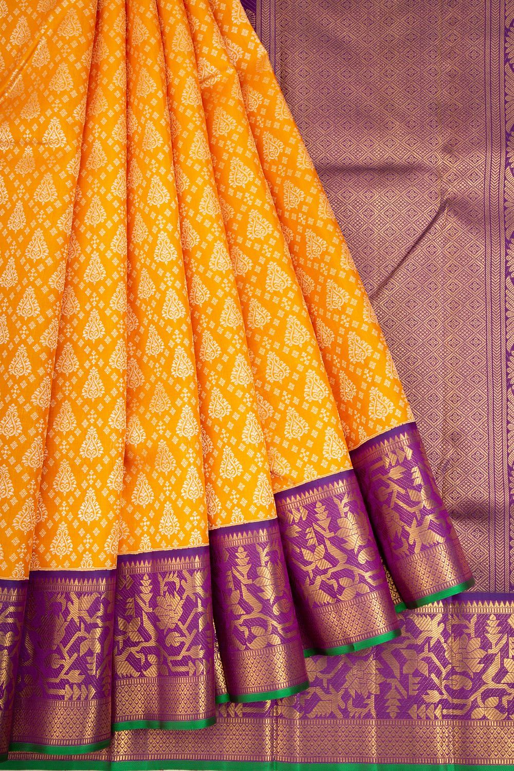 Kankatala - Make your auspicious day even more memorable in this Mustard  Yellow Kanchipuram Checks Silk Saree from our Kanchipuram Classics  Collection. This dual-tone saree is for your all-eyes-on-me moment. The  yellow