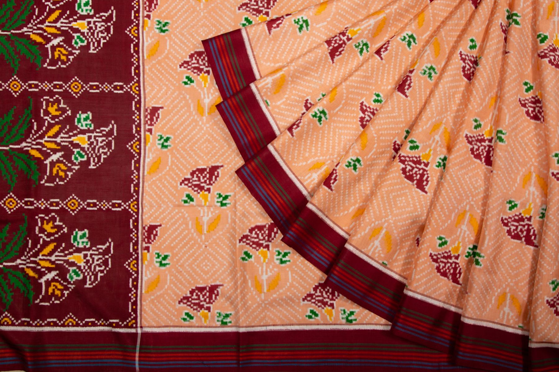 Exquisite Ikkat Patola and Kanjivaram Pure Silk Saree in Mustard and Red I  SILK MARK CERTIFIED | Pure silk sarees, Saree, Silk sarees