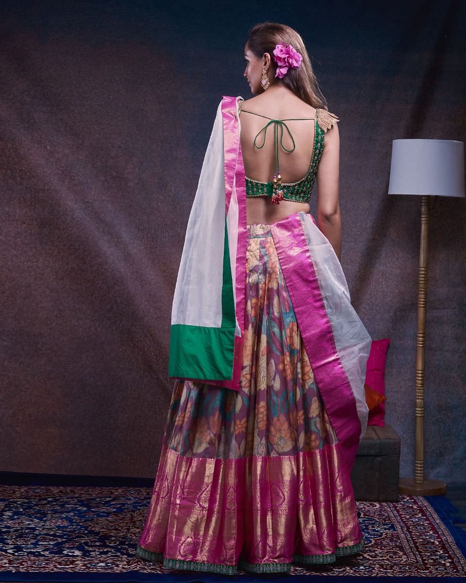 Pure Kanchipuram silk lehenga blouse | Half saree, Bridal blouse designs,  Half saree designs