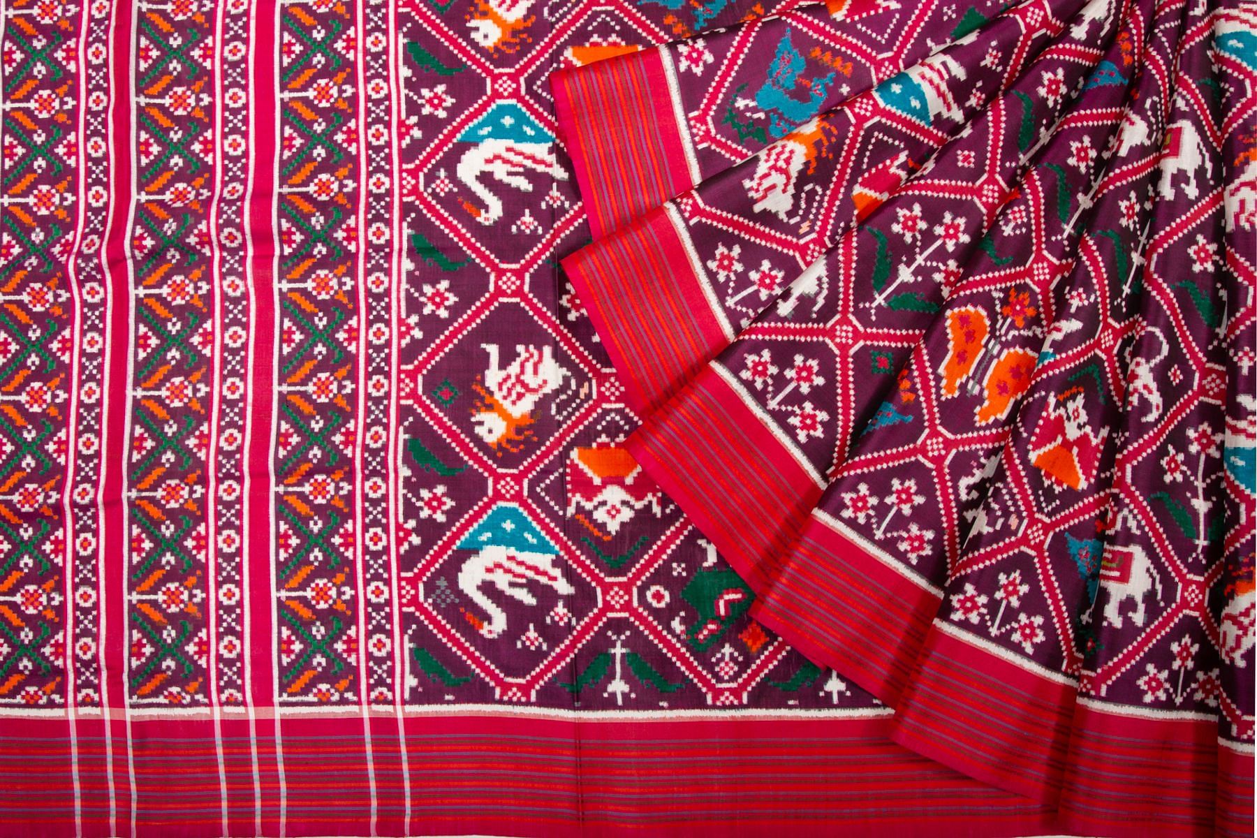 Patan Patola Silk Double Ikat Phool Bhat Red Saree | Kankatala