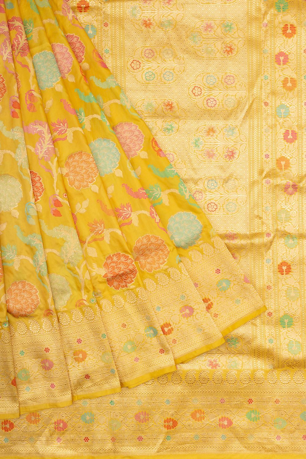 Kanchipuram Silk Bandhani Yellow Saree | Kankatala