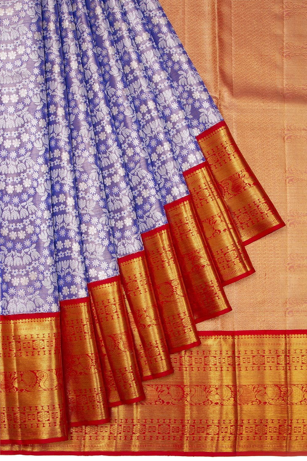 Light Gold Tissue Kanjivaram Silk Saree With Floral Motif Pattern |  Singhania's