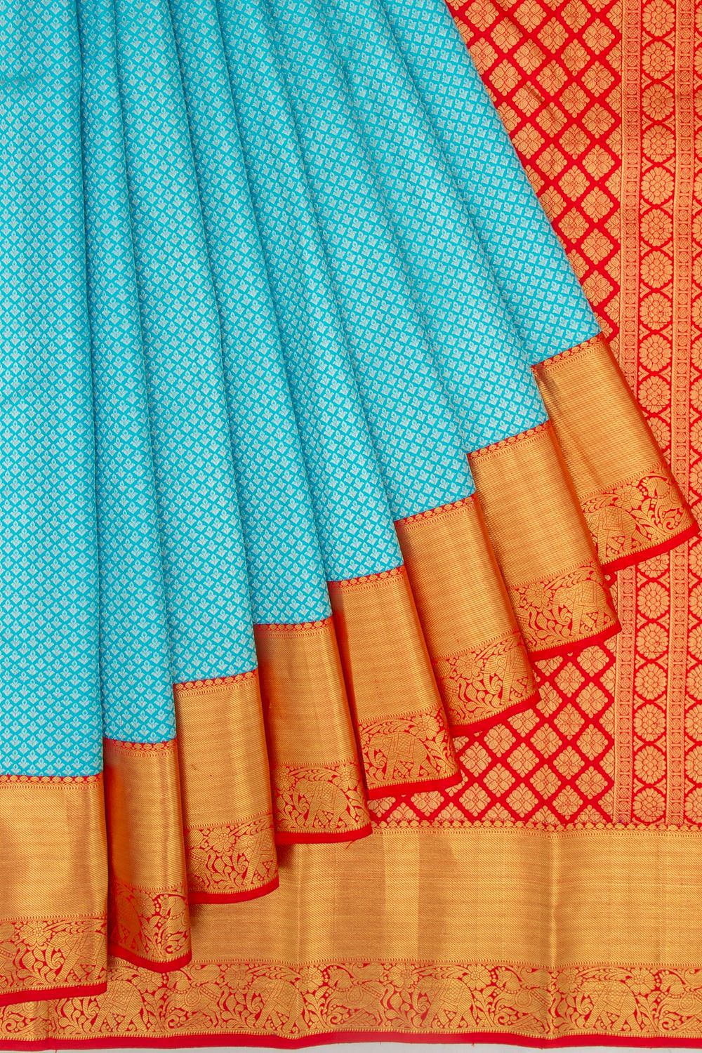 Kanchipuram Silk Brocade Sky Blue Saree | Kankatala
