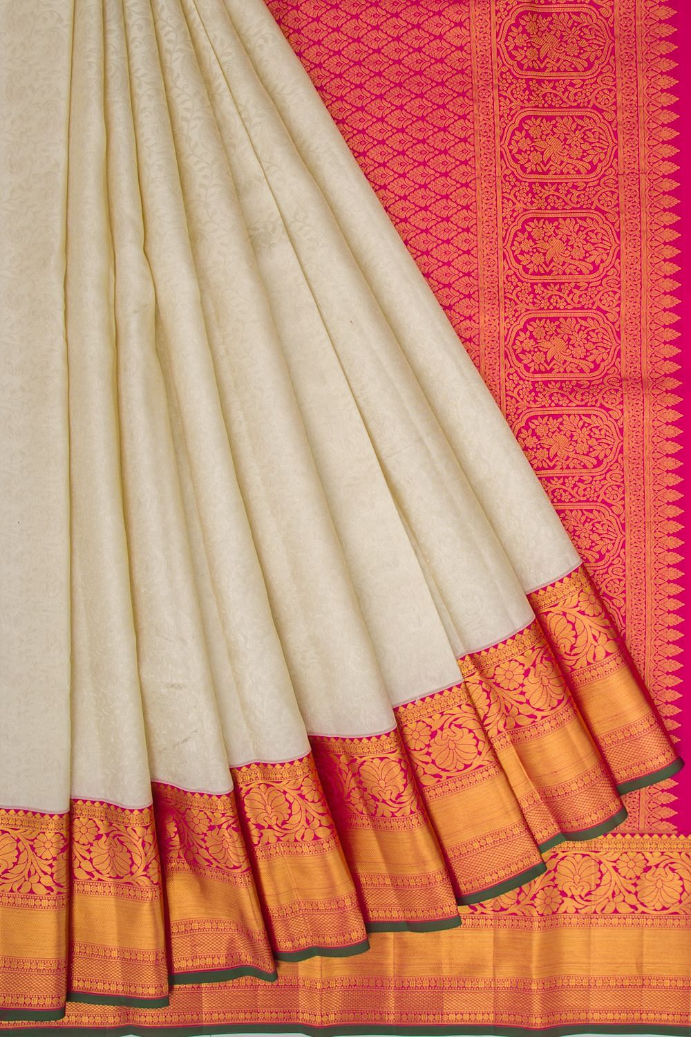 Floral Zari Motifs Off White Mysore Silk Saree – Sundari Silks