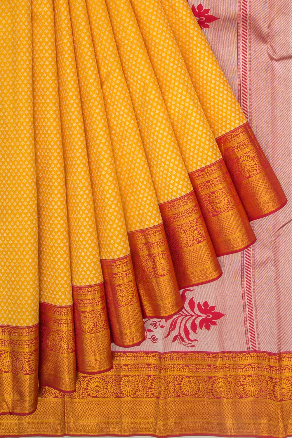 Kanchipuram Silk Brocade Yellow Saree | Kankatala