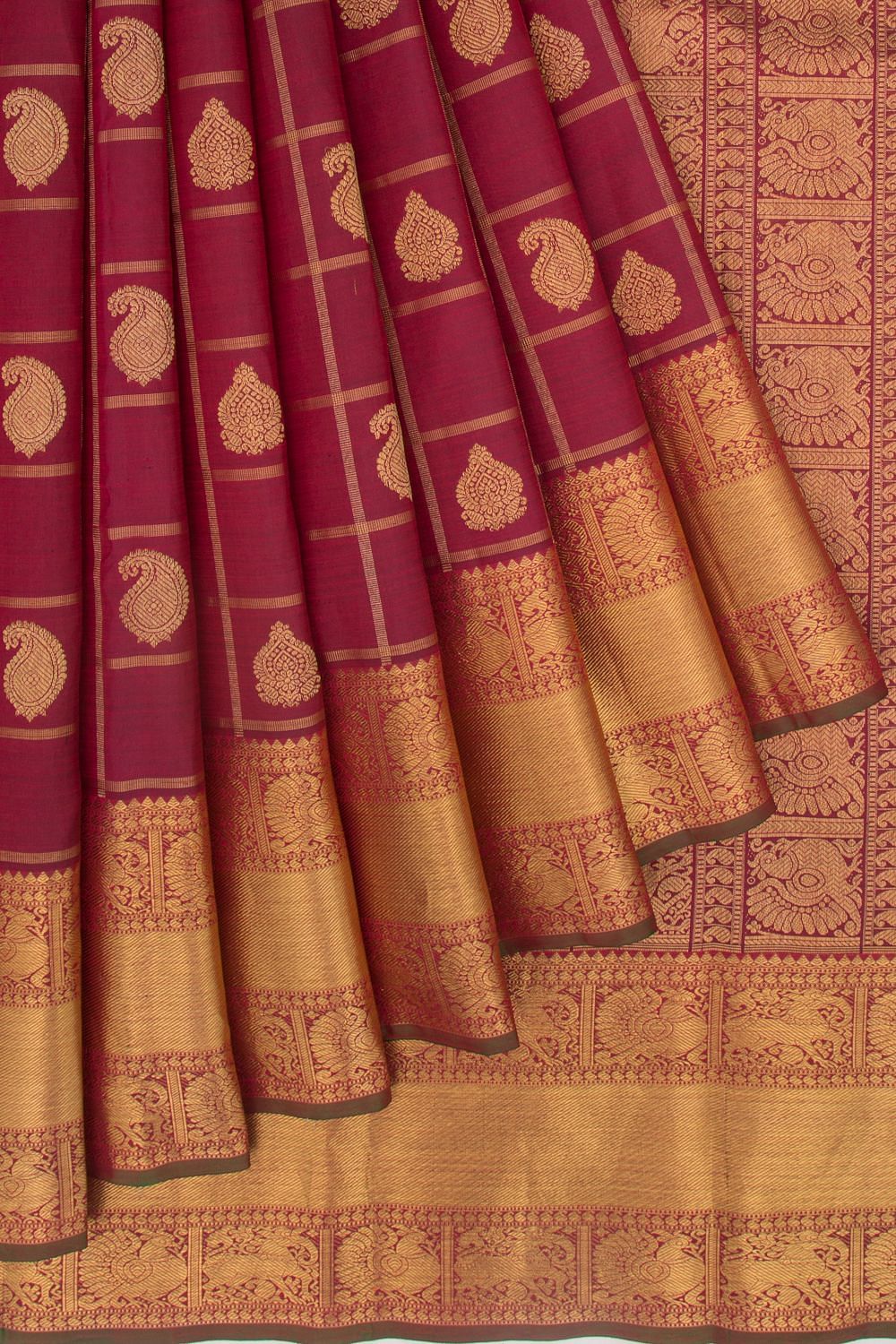Kanchipuram Silk Checks And Butta Maroon Saree | Kankatala