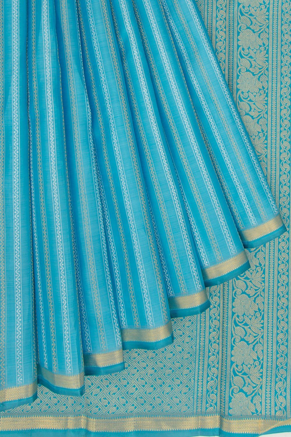 Kanchipuram Silk Vertical Lines Sky Blue Saree | Kankatala