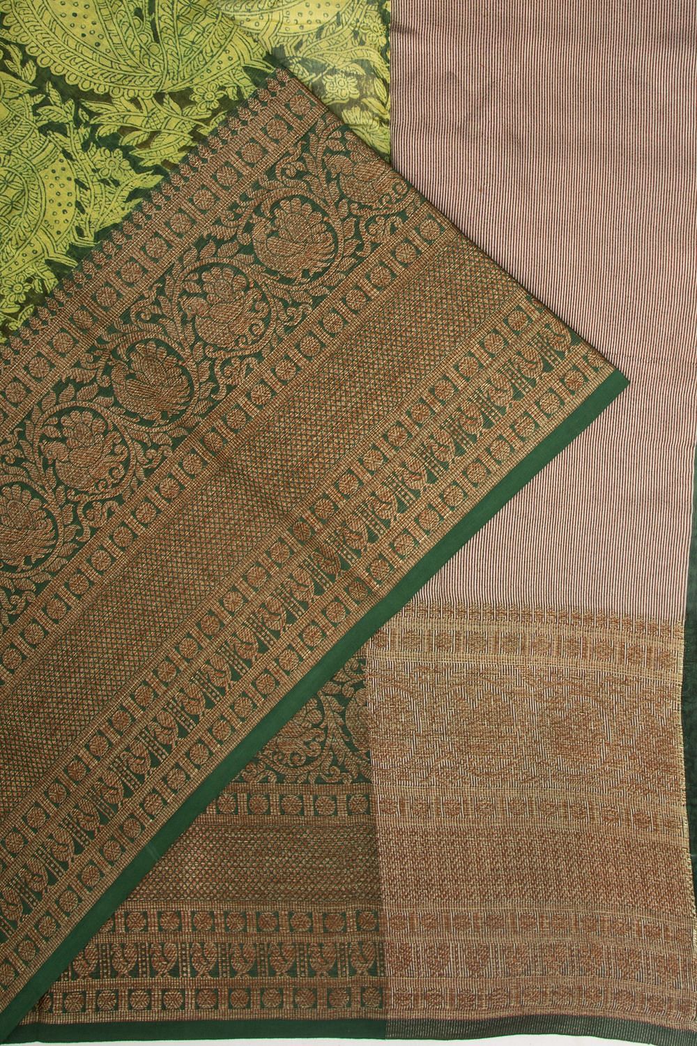 Chanderi Cotton Printed Green Saree | Kankatala