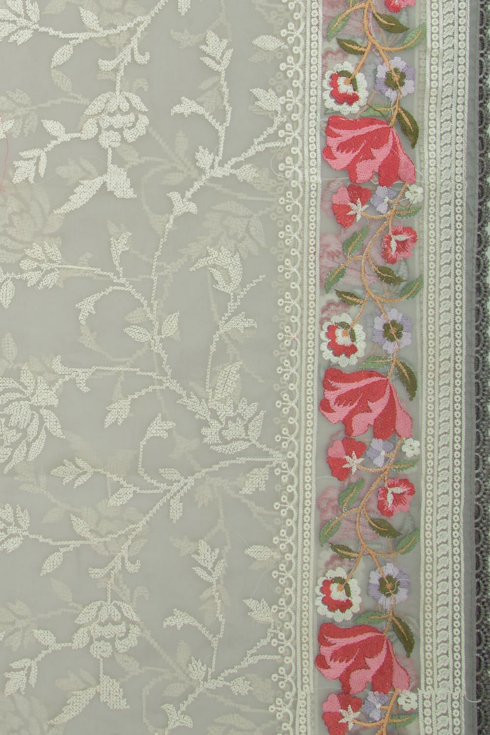 Organza Floral Embroidery Grey Saree