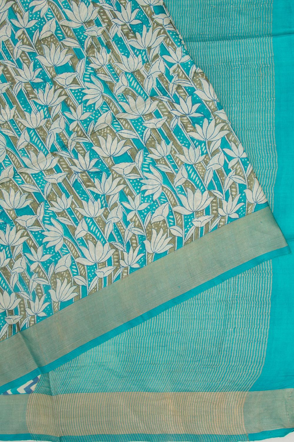 Soft Tussar Floral Printed Sky Blue Saree | Kankatala