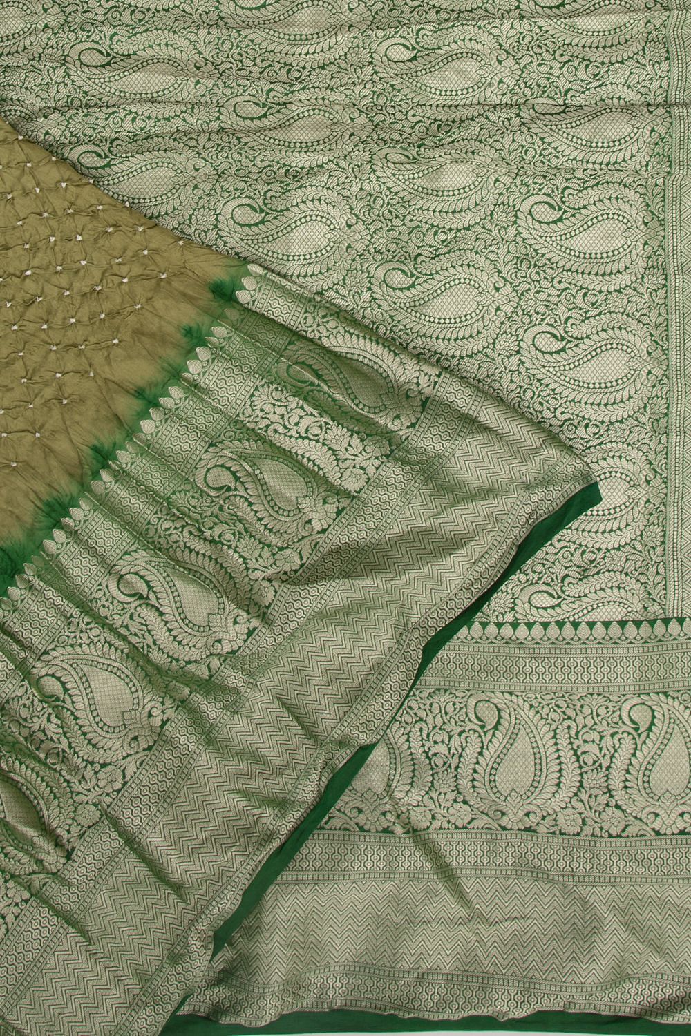 Chiniya Silk Bandhani Mehendi Green Saree | Kankatala
