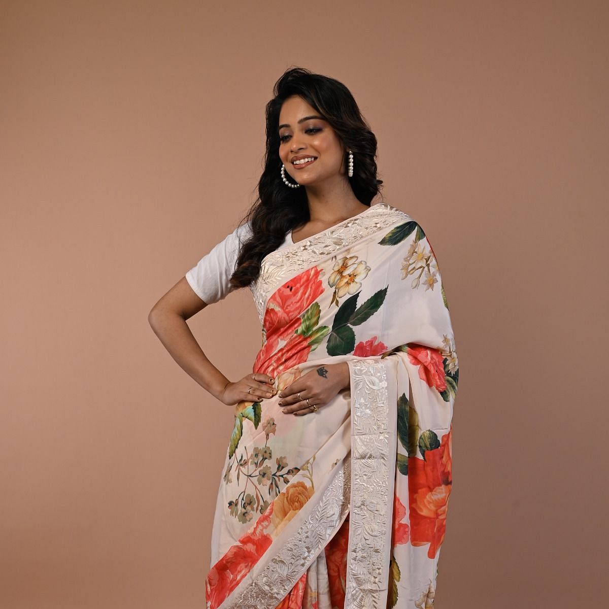 Satin - Floral Print - Sarees: Buy Latest Indian Sarees Collection