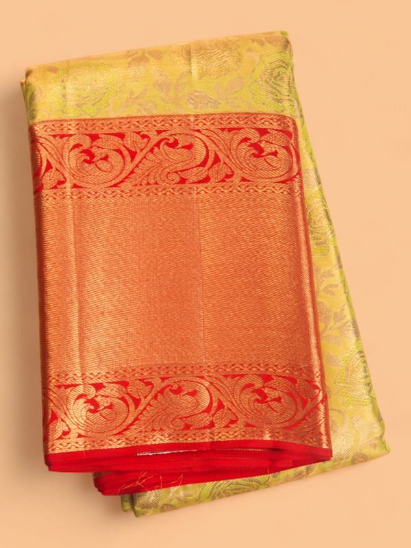 Kanchipuram Silk Tissue Jaal Yellow Saree